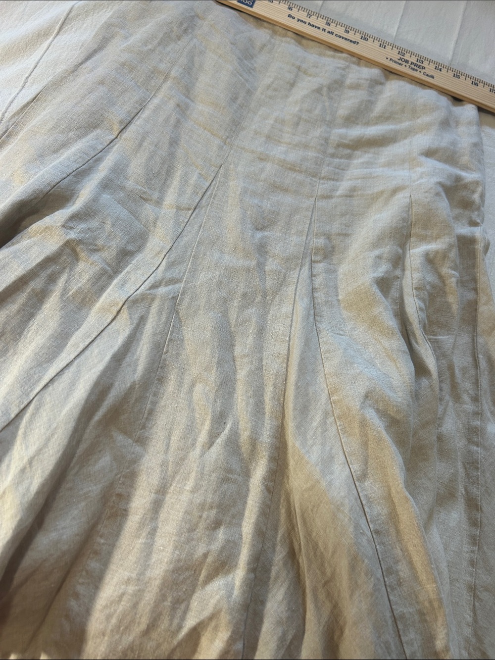 Liz Claiborne Beige Linen Paneled Midi Skirt Flounce Hem Lined Size 12 Boho - Picture 8 of 10